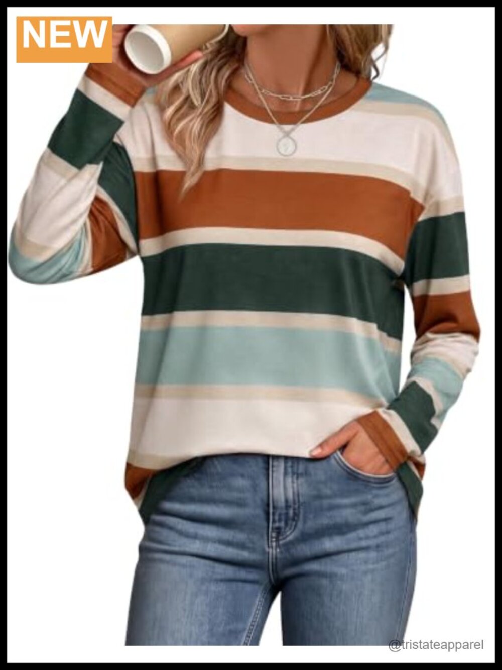 Womens Oversized Striped Long Sleeve Crew Neck Pullover Top